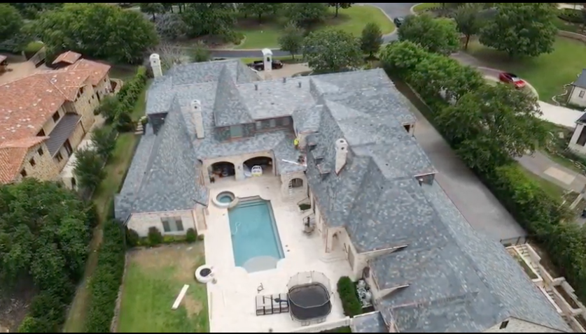 Birds eye view of home repaired by Texas Roofing and Renovations